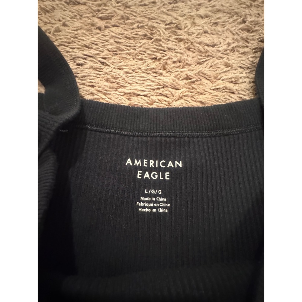 American Eagle Ribbed Black Tank‎ Top Women's Large Square Neck Stretch Basic - Picture 3 of 5